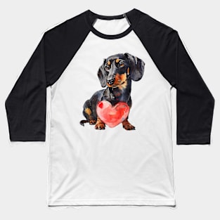 Valentine Dachshund Holding Heart Baseball T-Shirt